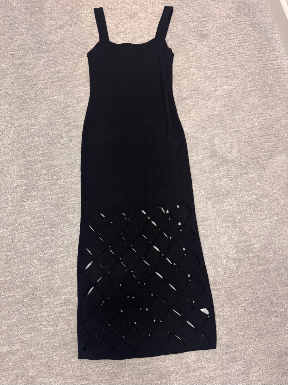 Black Cutout Hem Knit Midi Dress - Women